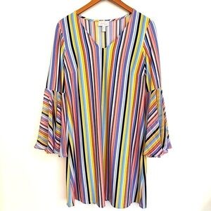 Ivy Road Hippie Multicolored Striped Dress Bell Sleeves Size Medium